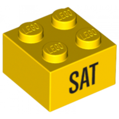 yellow brick 2 x 2 with black sat pattern