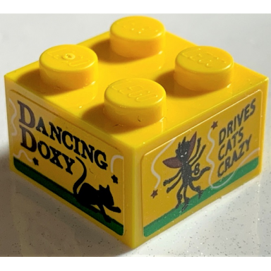 yellow brick 2 x 2 with dancing doxy and drives cats crazy pattern stickers - set 75978