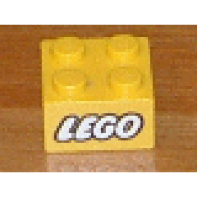 yellow brick 2 x 2 with lego logo closed o style white with black outline pattern