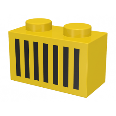 yellow brick 1 x 2 with black grille with 7 vertical lines pattern
