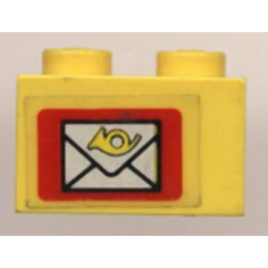 yellow brick 1 x 2 with mail envelope pattern sticker - set 6362