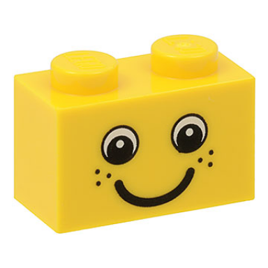 yellow brick 1 x 2 with eyes and freckles and smile pattern