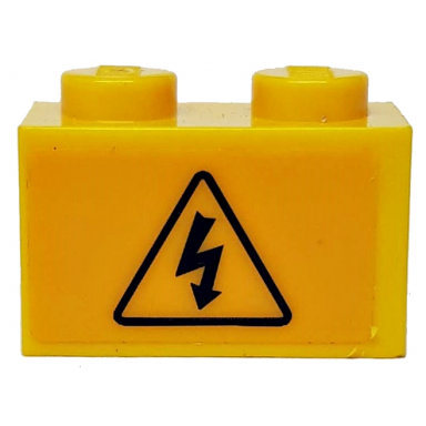 yellow brick 1 x 2 with electricity danger sign pattern sticker - set 60022