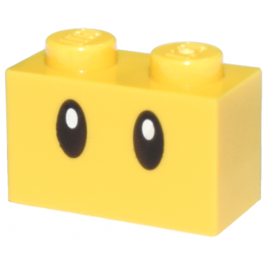 yellow brick 1 x 2 with black eyes with white glints pattern super mario wiggler