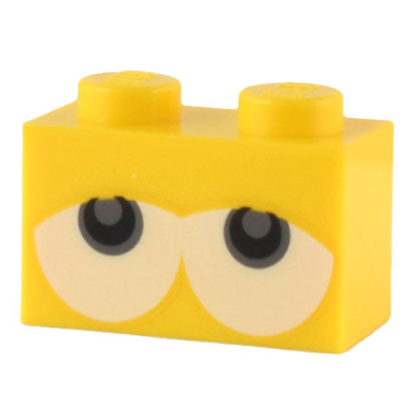brick 1 x 2 with black and dark bluish gray eyes partially closed on white background pattern super mario baby yoshi
