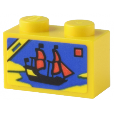 yellow brick 1 x 2 with lego pirates set 6285 black seas barracuda box art pattern sticker - set 80036