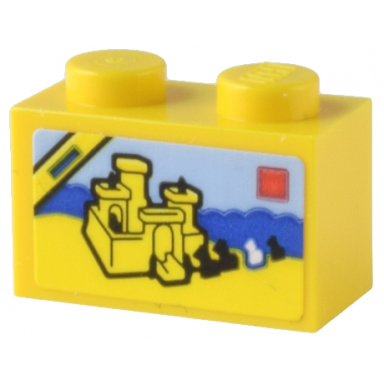 yellow brick 1 x 2 with lego set 375 6075 castle box art pattern sticker - set 80036
