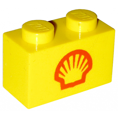 yellow brick 1 x 2 with shell logo i small pattern