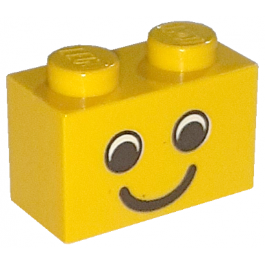 yellow brick 1 x 2 with eyes and smile pattern