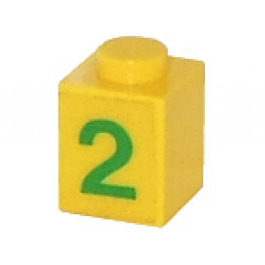 yellow brick 1 x 1 with green number 2 pattern sticker - set 7740