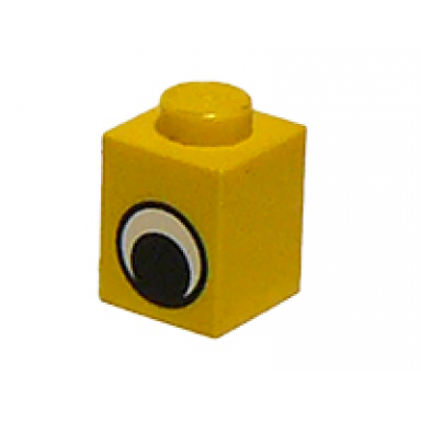 yellow brick 1 x 1 with black and white eye without pupil pattern