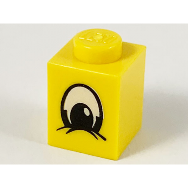 yellow brick 1 x 1 with eye squinting black and white pattern