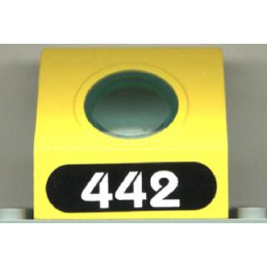 yellow panel 4 x 3 x 3 with trans-light blue porthole with white 442 in black oval pattern sticker - set 6442