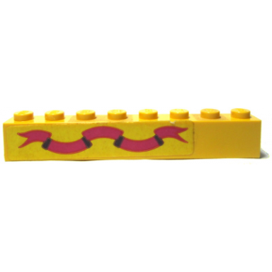 yellow brick 1 x 8 with dark pink ribbon on yellow background pattern sticker - sets 375-2 6075-2