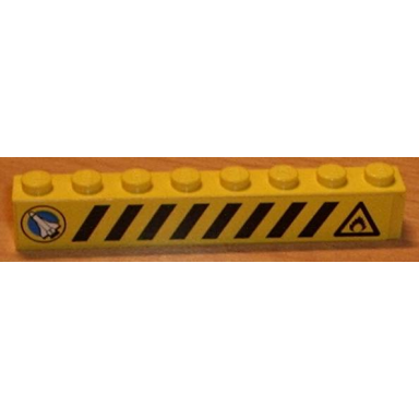 yellow brick 1 x 8 with black and yellow danger stripes shuttle left flame right pattern sticker - set 6459