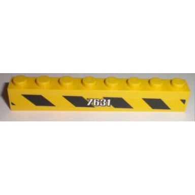 yellow brick 1 x 8 with white 7631 and black and yellow danger stripes pattern model left side sticker - set 7631