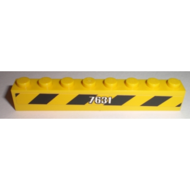 yellow brick 1 x 8 with white 7631 and black and yellow danger stripes pattern model right side sticker - set 7631
