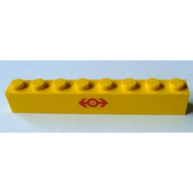 yellow brick 1 x 8 with train logo red pattern sticker - set 4552