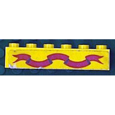 yellow brick 1 x 6 with dark pink ribbon on yellow background pattern sticker - sets 375-2 6075-2
