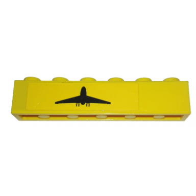 yellow brick 1 x 6 with black airplane pattern model left side sticker - set 7891