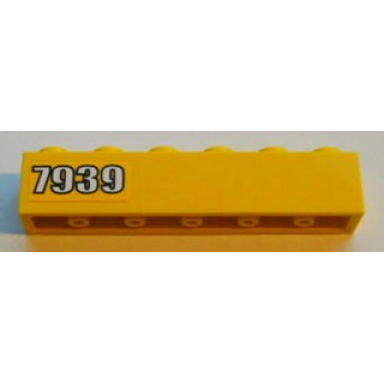 yellow brick 1 x 6 with white 7939 on yellow background pattern left side sticker - set 7939