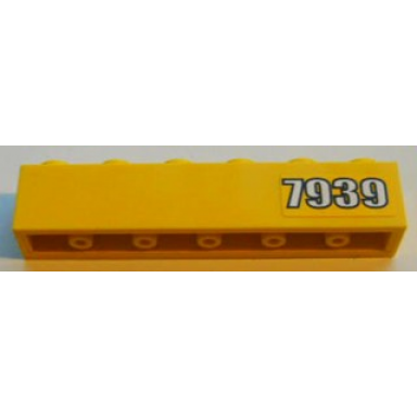 yellow brick 1 x 6 with white 7939 on yellow background pattern right side sticker - set 7939