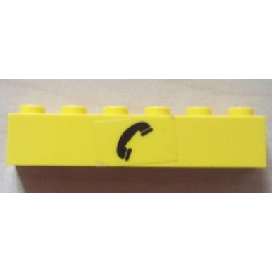 yellow brick 1 x 6 with black telephone pattern sticker - set 4554
