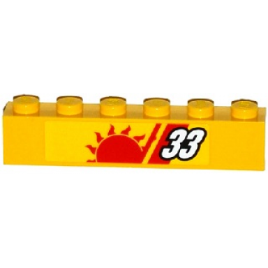 yellow brick 1 x 6 with white 33 red stripes and sun pattern model left side sticker - set 60082