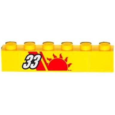yellow brick 1 x 6 with white 33 red stripes and sun pattern model right side sticker - set 60082