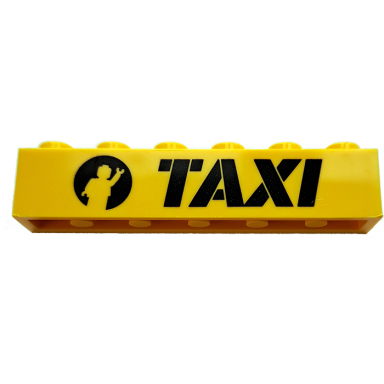 yellow brick 1 x 6 with black taxi and waving minifigure silhouette in circle pattern