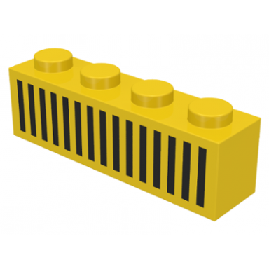 yellow brick 1 x 4 with black grille with 15 vertical lines pattern