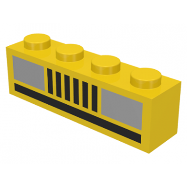 yellow brick 1 x 4 with grille lines and white car headlights pattern