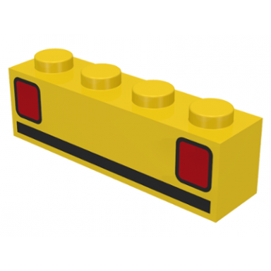 yellow brick 1 x 4 with red car taillights and black stripe pattern