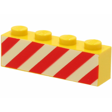 yellow brick 1 x 4 with red and white danger stripes pattern