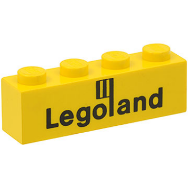 yellow brick 1 x 4 with black legoland logo pattern