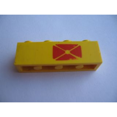yellow brick 1 x 4 with red envelope pattern right side