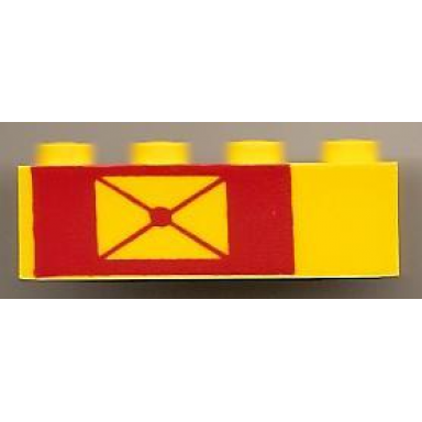 yellow brick 1 x 4 with envelope on red background pattern left side