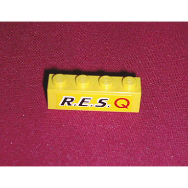 yellow brick 1 x 4 with black r.e.s and red q on yellow background pattern sticker - set 6479
