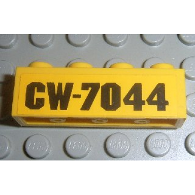 yellow brick 1 x 4 with black cw-7044 pattern sticker - set 7044