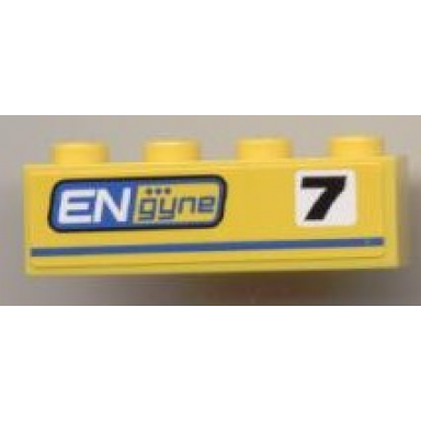 yellow brick 1 x 4 with black 7 and engyne pattern model left side sticker - set 8124