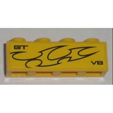 yellow brick 1 x 4 with gt v8 and flames pattern model left side sticker - set 8196