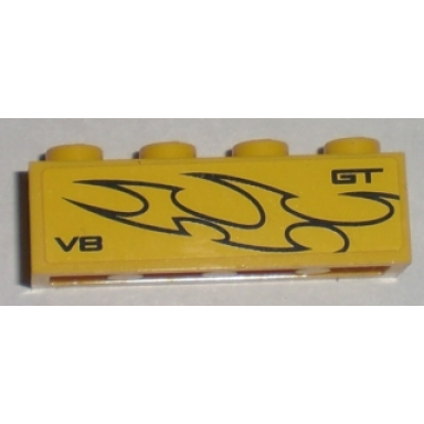 yellow brick 1 x 4 with gt v8 and flames pattern model right side sticker - set 8196