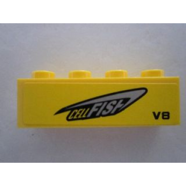 yellow brick 1 x 4 with cellfish and v8 on yellow background pattern model left side sticker - set 8495