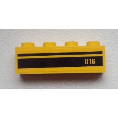 yellow brick 1 x 4 with 816 and black stripes pattern sticker - set 9486