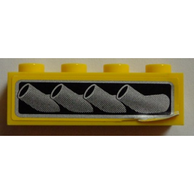 yellow brick 1 x 4 with vehicle exhaust pipes pattern model right side sticker - set 8166