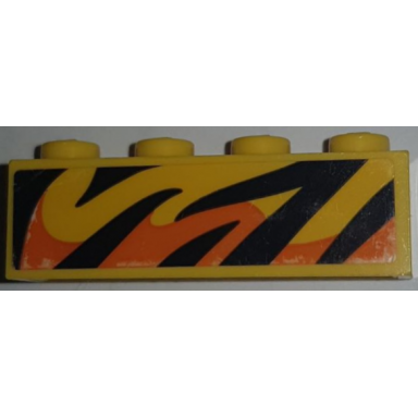 yellow brick 1 x 4 with black and orange flames pattern model right side sticker - set 60295