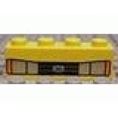 yellow brick 1 x 4 with silver car headlights orange signal lights black grille with blue oval pattern