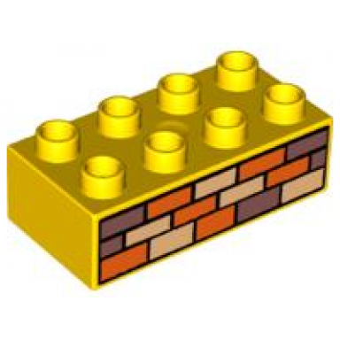 yellow duplo brick 2 x 4 with orange sand red and tan bricks pattern