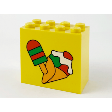 yellow brick 2 x 4 x 3 with ice pop freezer lollipop lolly pole popsicle stick and ice cream cone pattern