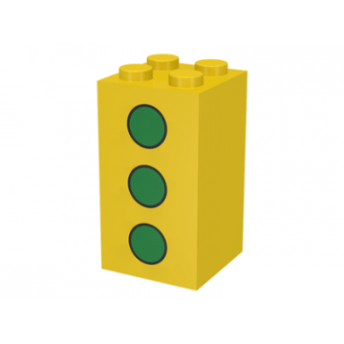 yellow brick 2 x 2 x 3 with 3 green dots pattern